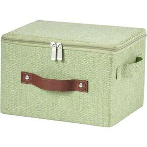 Fabric storage bin with zipper lid foldable closet organizer box with handles